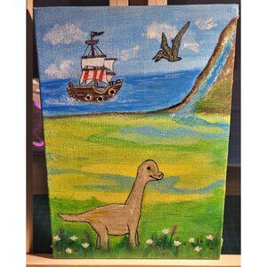 DaNO Dinosaurs Island Painting On Canvas & Signed By "CANNOOVA"